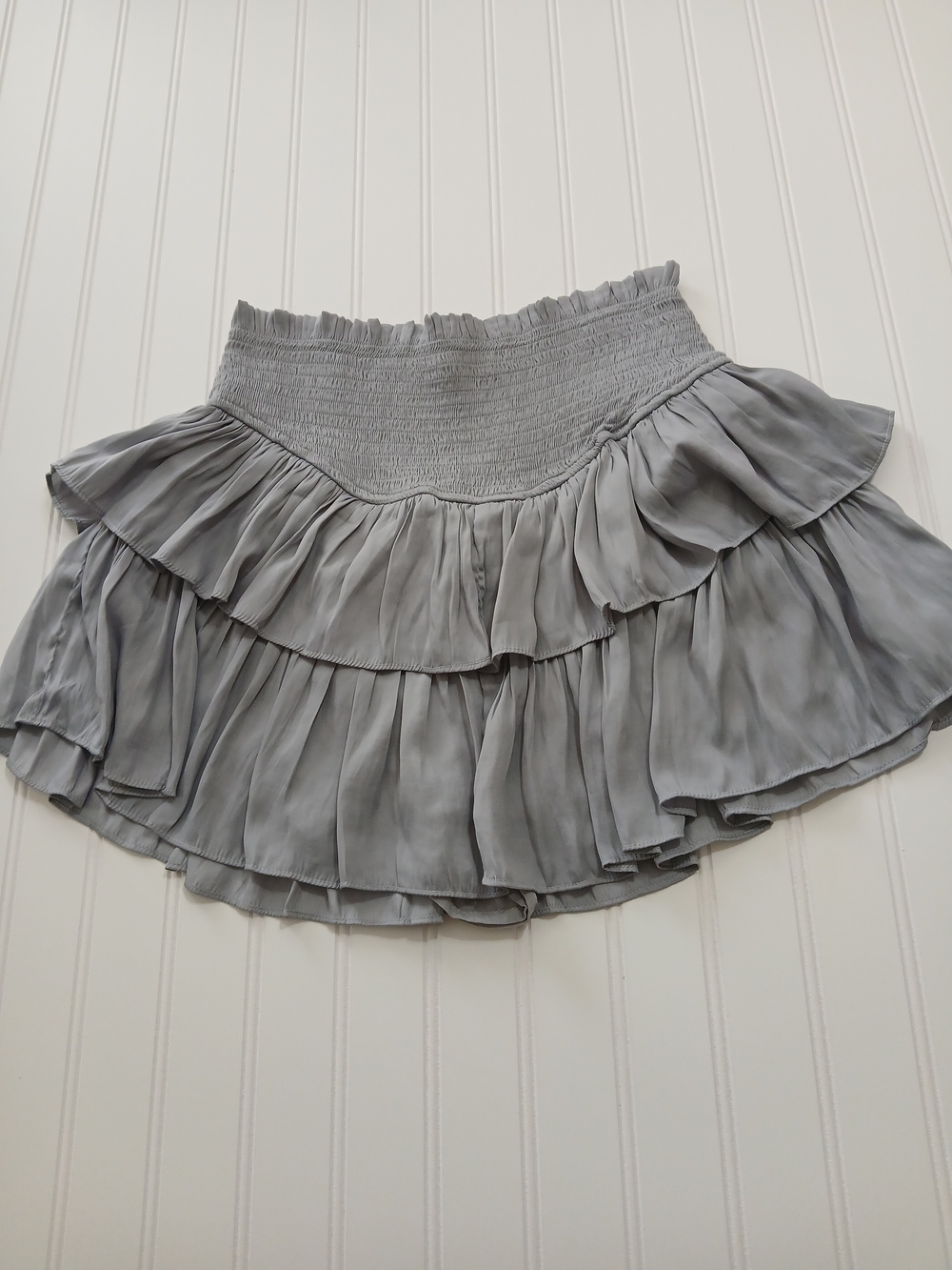 Smocked Waist Ruffled Skater Skirt - Gray